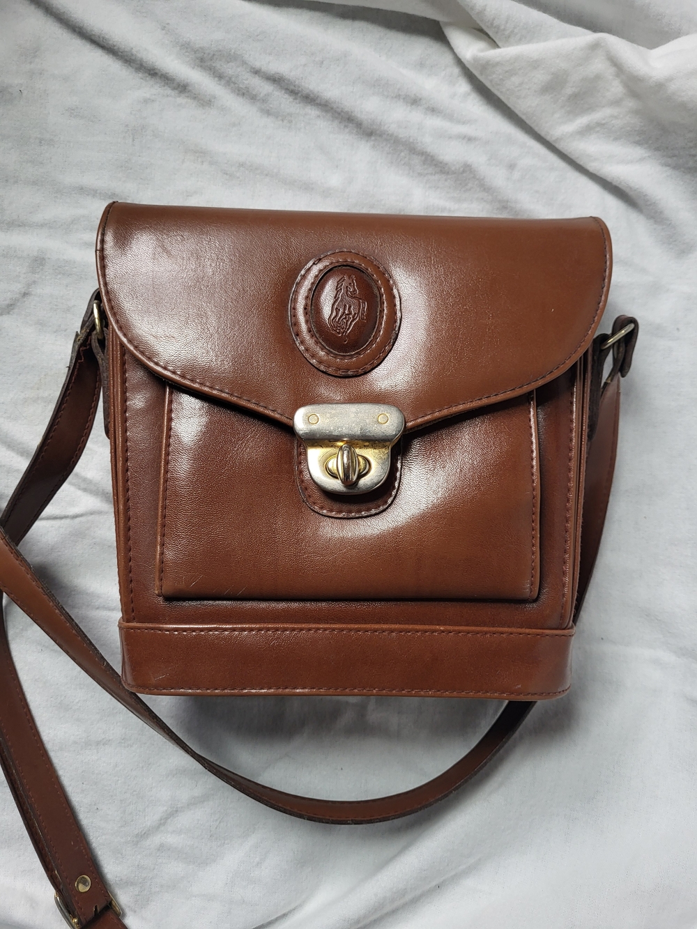 Vintage Crossbody Bag with Brass Hardware
